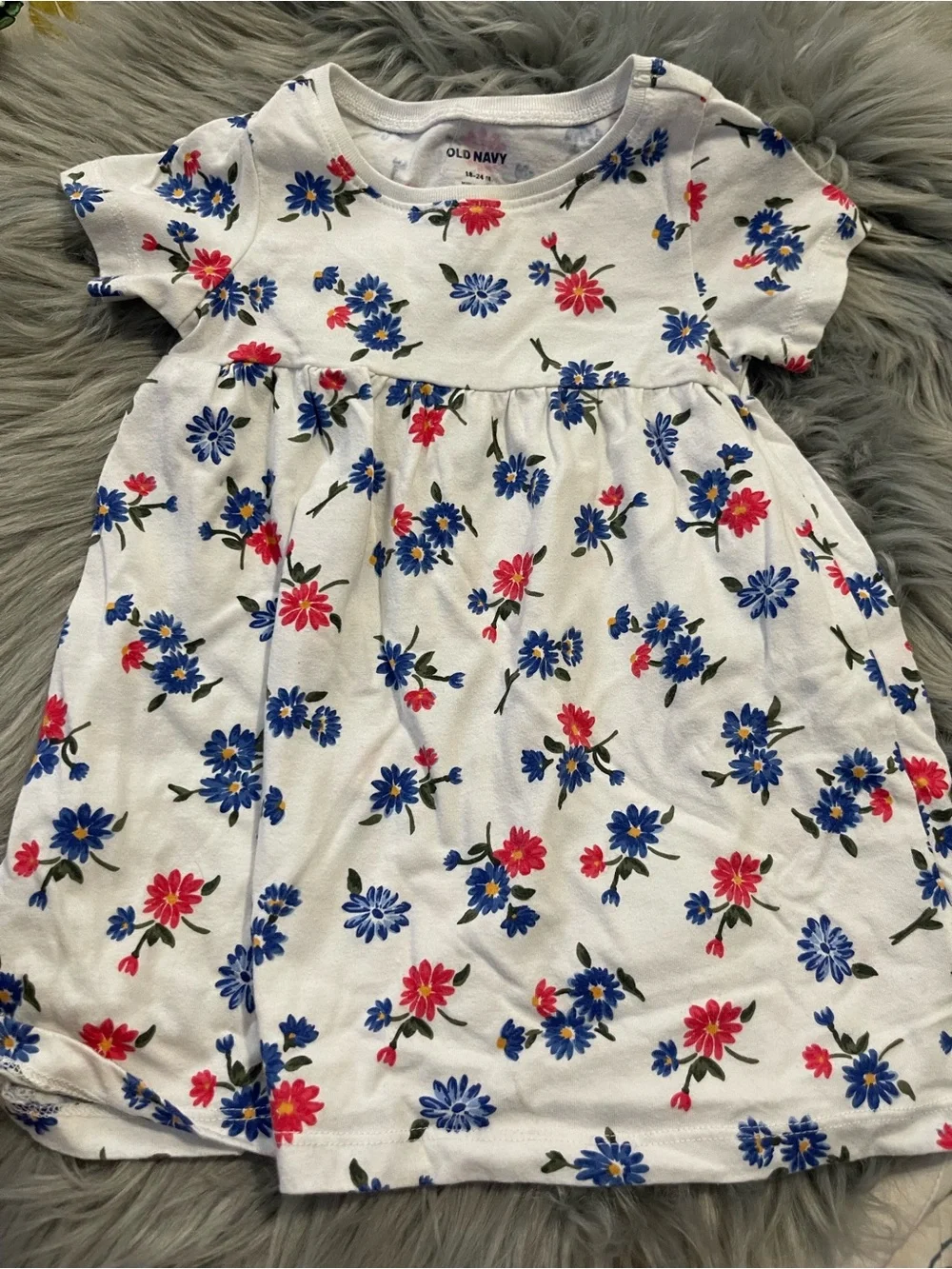Cute baby girl dress white with blue and red flowers #2788